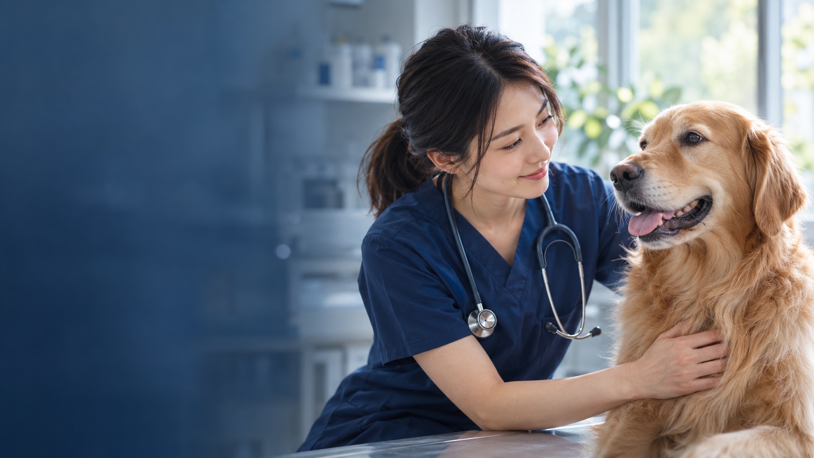 犬に穏やかに向き合う獣医師のイメージ(AI生成)