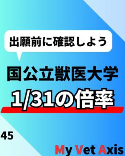 受験生の皆さんこんにちは！
本日は1／31時点の国公立大学倍率についてまとめました！
ぜひ出願の参考にしてください！

記事を読みたい方はプロフィールから読むことができます！⁡
⁡@my_vet_axis

MVAでは獣医になりたい学生を応援するため、受験対策、先輩獣医師へのインタビュー、日常生活紹介など様々な活動をしています！！⁡
⁡少しでも気になった方はプロフィールからYouTubeや記事、Twitterを見てみてください！⁡
⁡@my_vet_axis
#獣医 #獣医師 ⁡#獣医学部志望 #獣医学部志望さんと繋がりたい #獣医学部 #受験生 #受験 #受験生の母 #浪人 #獣医 #獣医学部志望 #獣医学生 #浪人生 #動物 #模擬試験 #模試 #勉強 #獣医師国家試験 #CBT